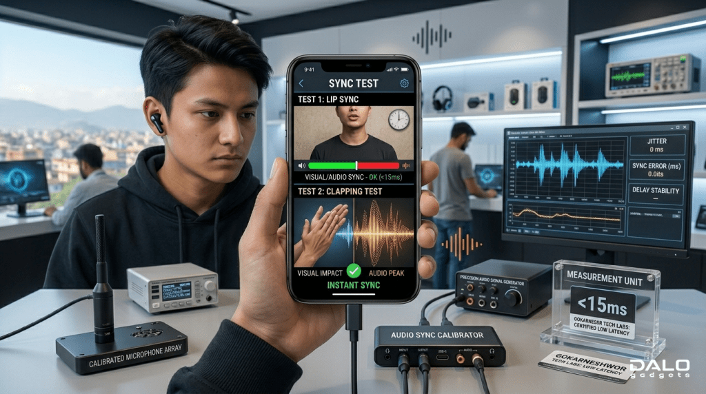 Checking audio sync by watching video lip movement test