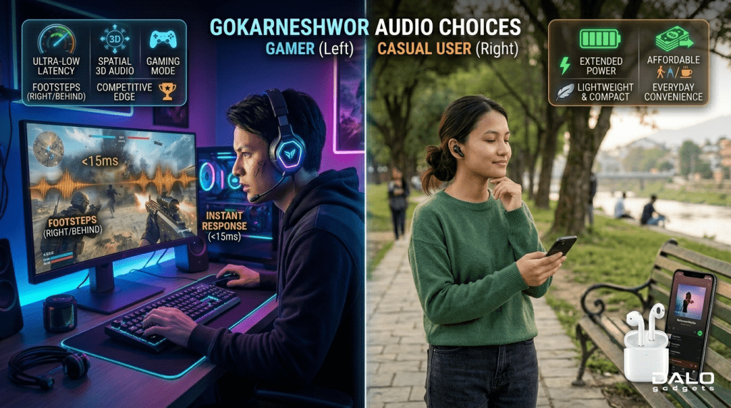 Choosing between gaming earbuds and normal earbuds based on usage