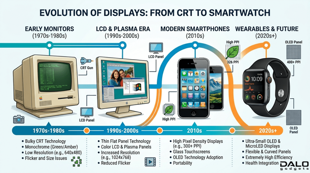 Evolution from CRT displays to modern high resolution screens