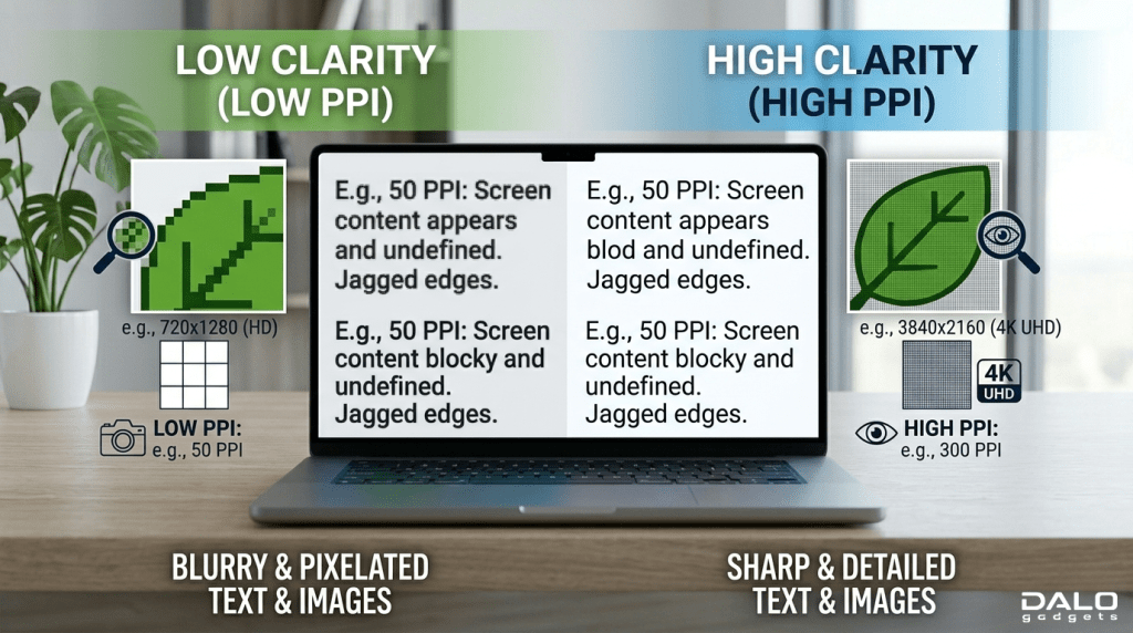 sharp text and video clarity on high resolution display