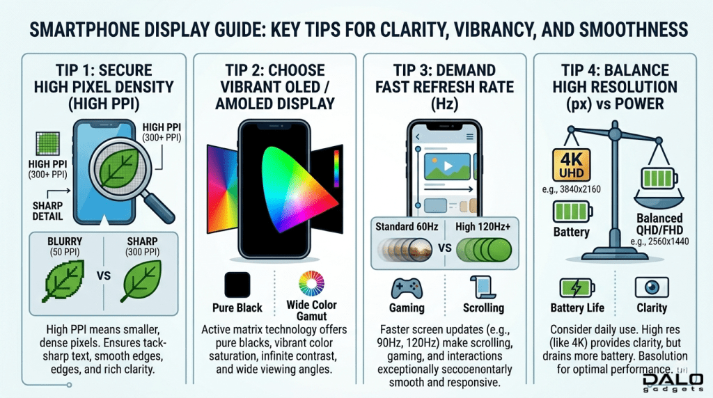 tips for better display clarity like PPI and refresh rate